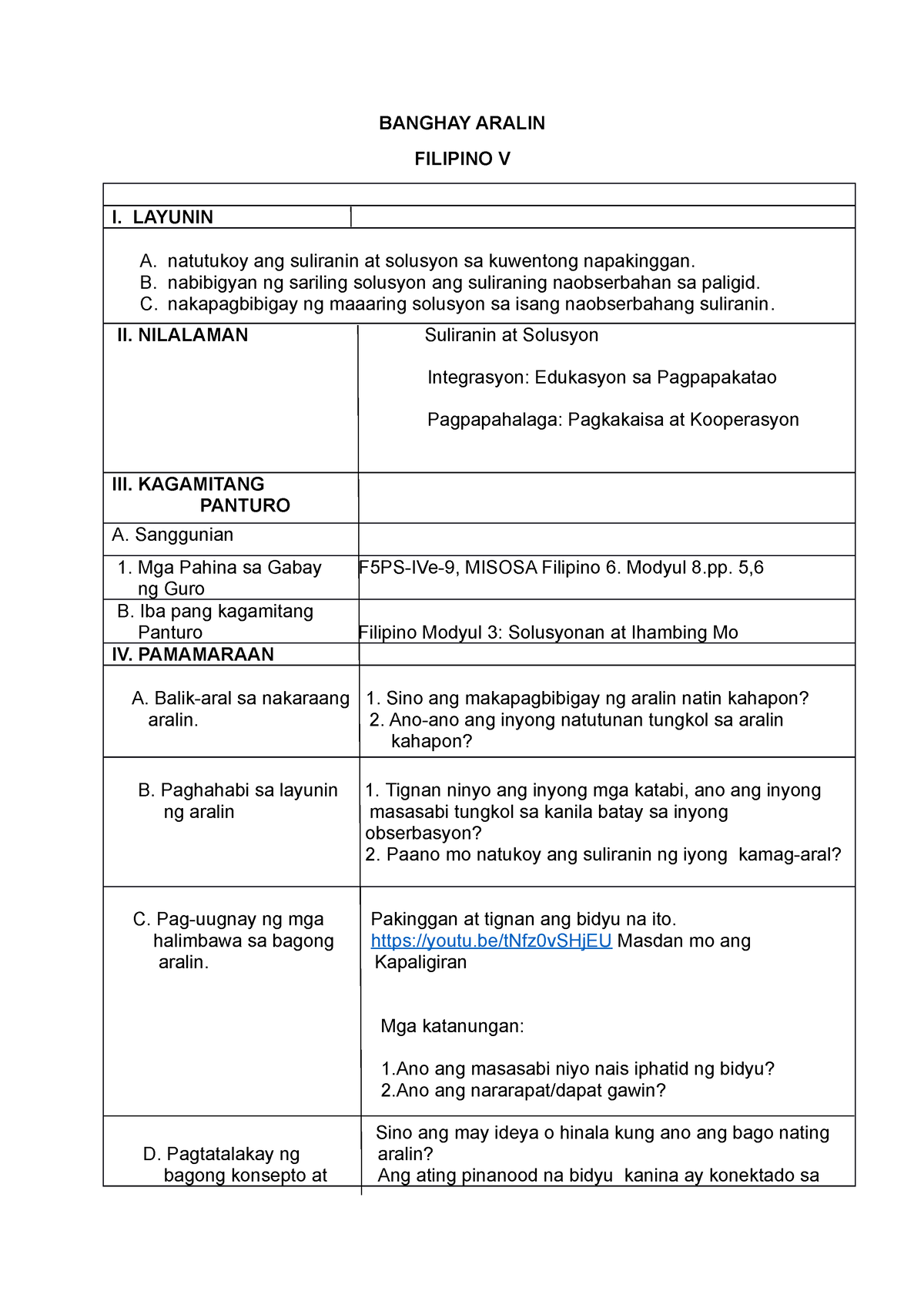 Banghay Aralin Filipino V - BANGHAY ARALIN FILIPINO V I. LAYUNIN A ...