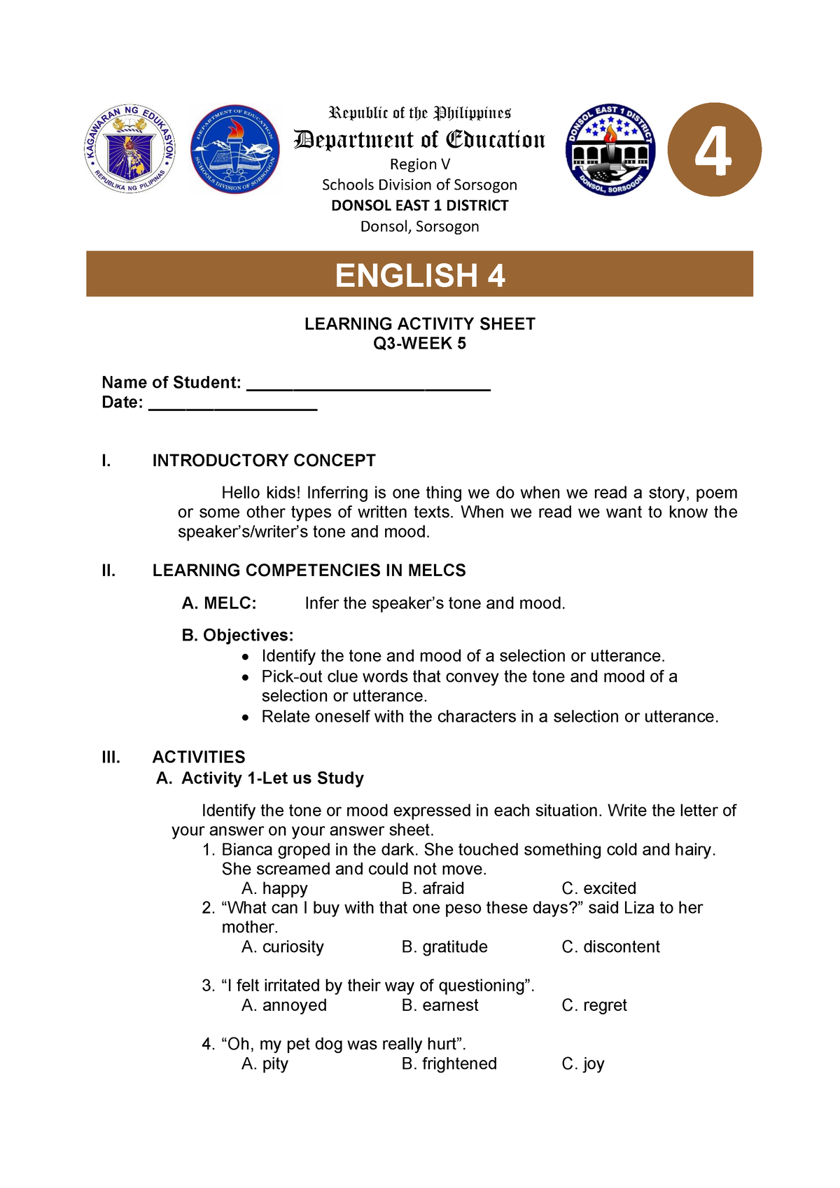 Q3 W5 English 4 Aand Summative Test in all Subjects Grade 6 - Republic ...