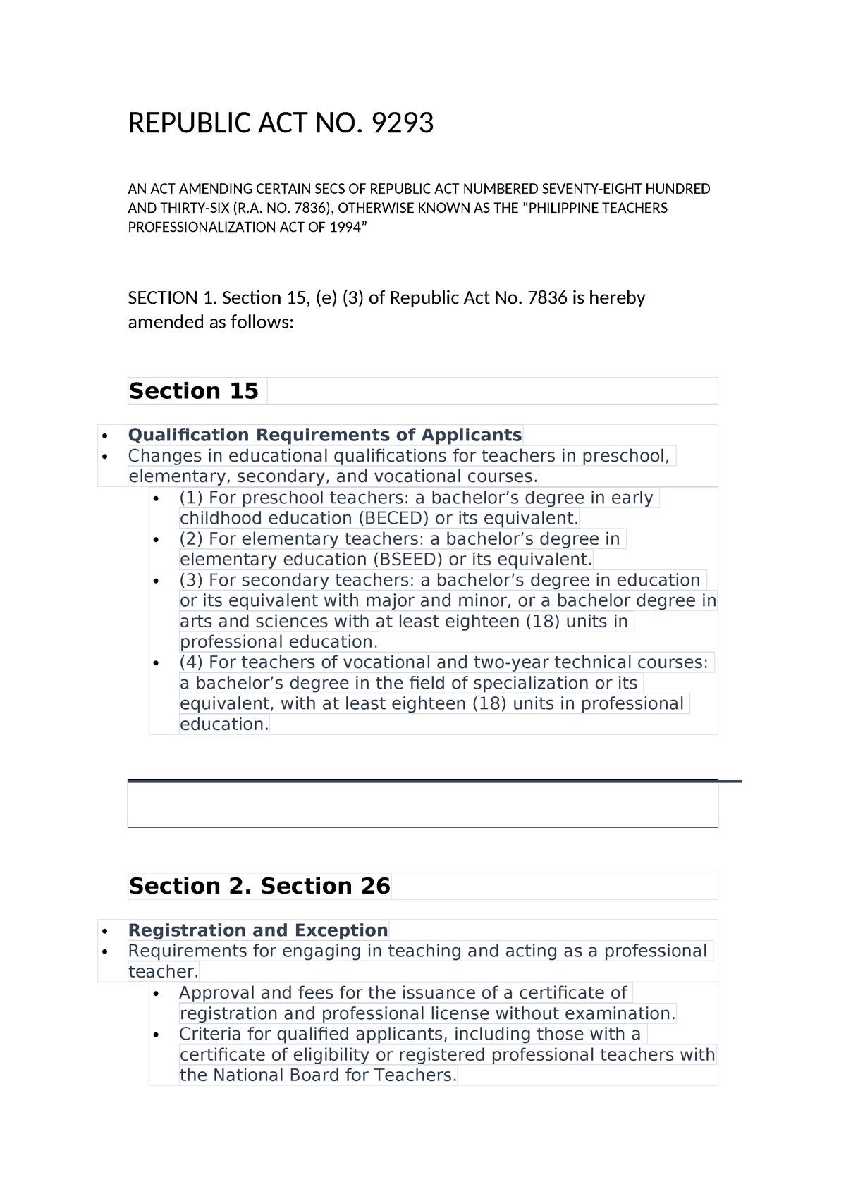 Republic-ACT-NO - REPUBLIC ACT NO. 9293 AN ACT AMENDING CERTAIN SECS OF ...