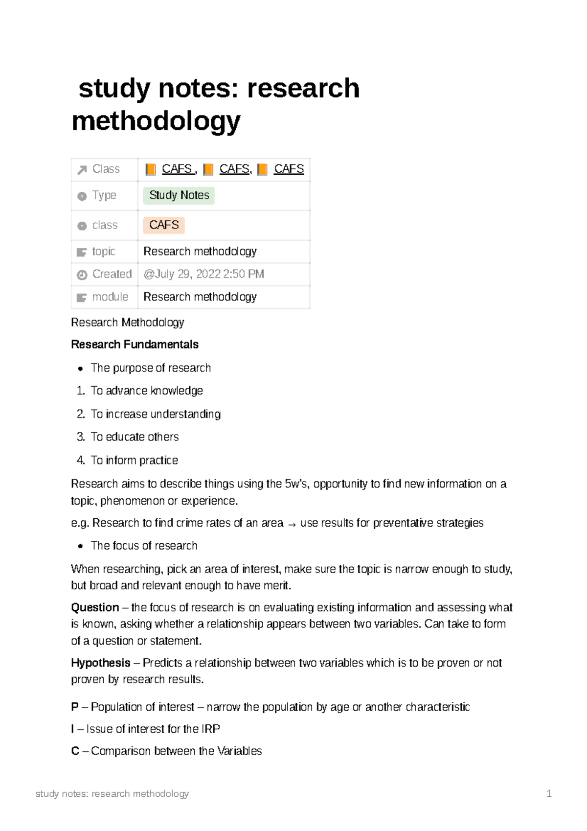 research methodology study notes