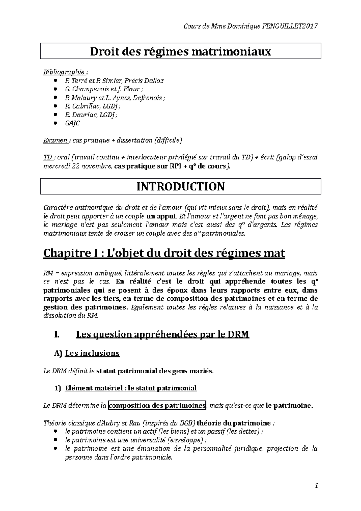 Droit Des Régimes Matrimoniaux - Cours De Mme Dominique FENOUILLET2017 ...