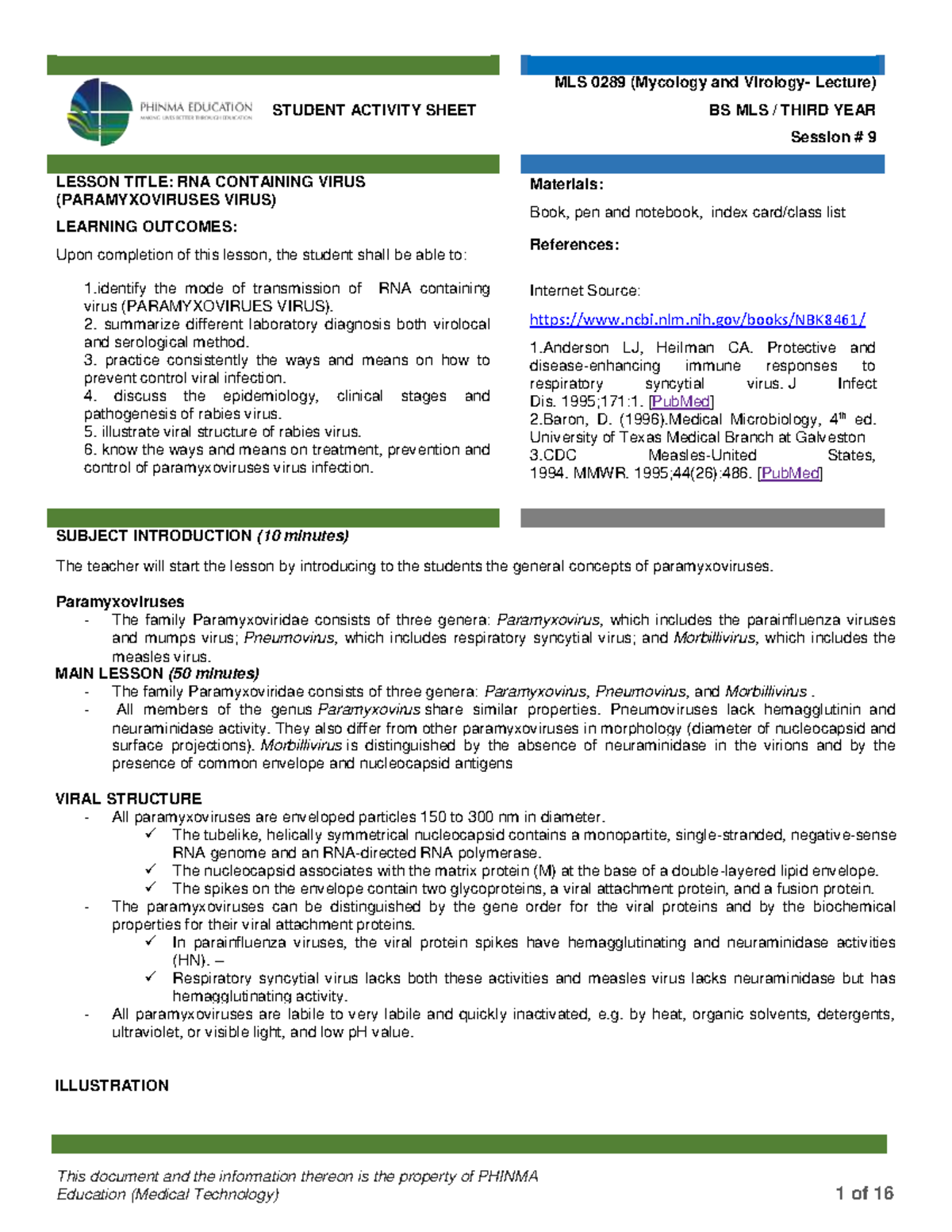 MLS 028 Myco Viro Module 9 - BS Medical Laboratory Science - SWU - Studocu