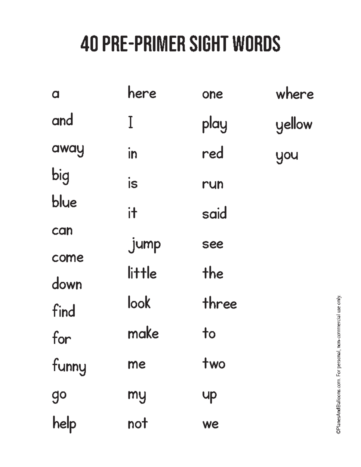 Pre primer sight words - Credits to the rightful owner. Credits to the ...