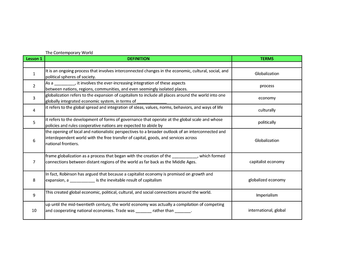 The Contemporary World - Lesson 1 - The Contemporary World Lesson 1 ...