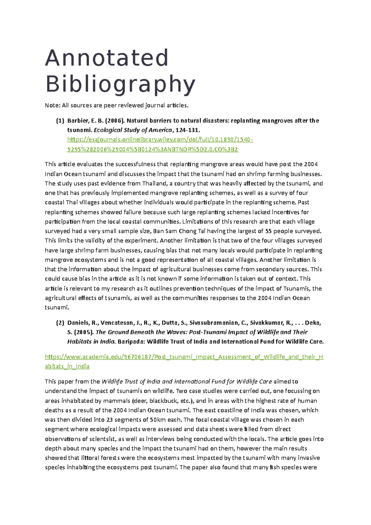 Annotated bibliography - Annotated Bibliography Note: All sources are ...