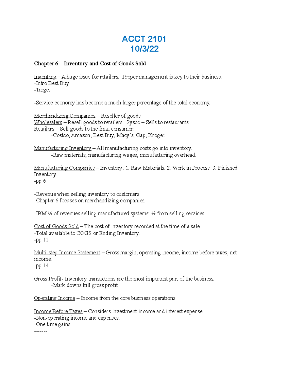 2101 Class Notes Ch6 - MH Connect, Spiceland Financial Accounting ...