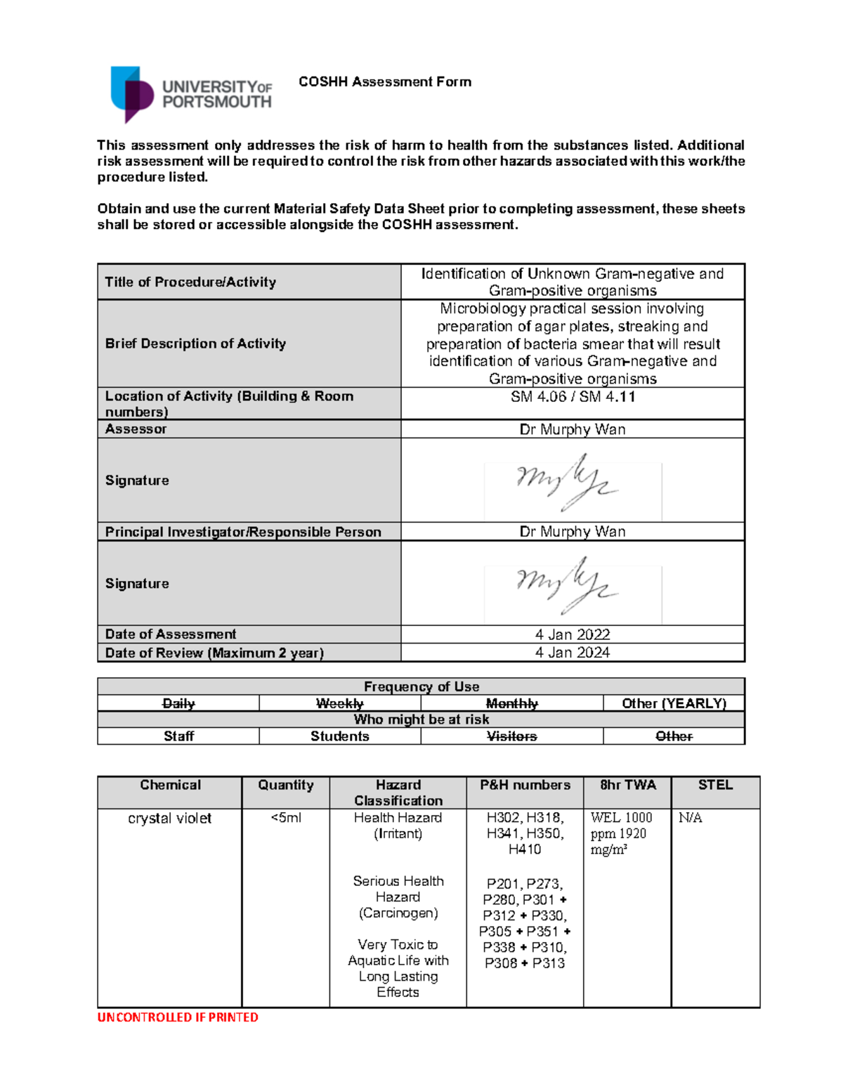 Coshh M33521 Af5e3ed2577e0af49a8b18f71992235 A - COSHH Assessment Form ...