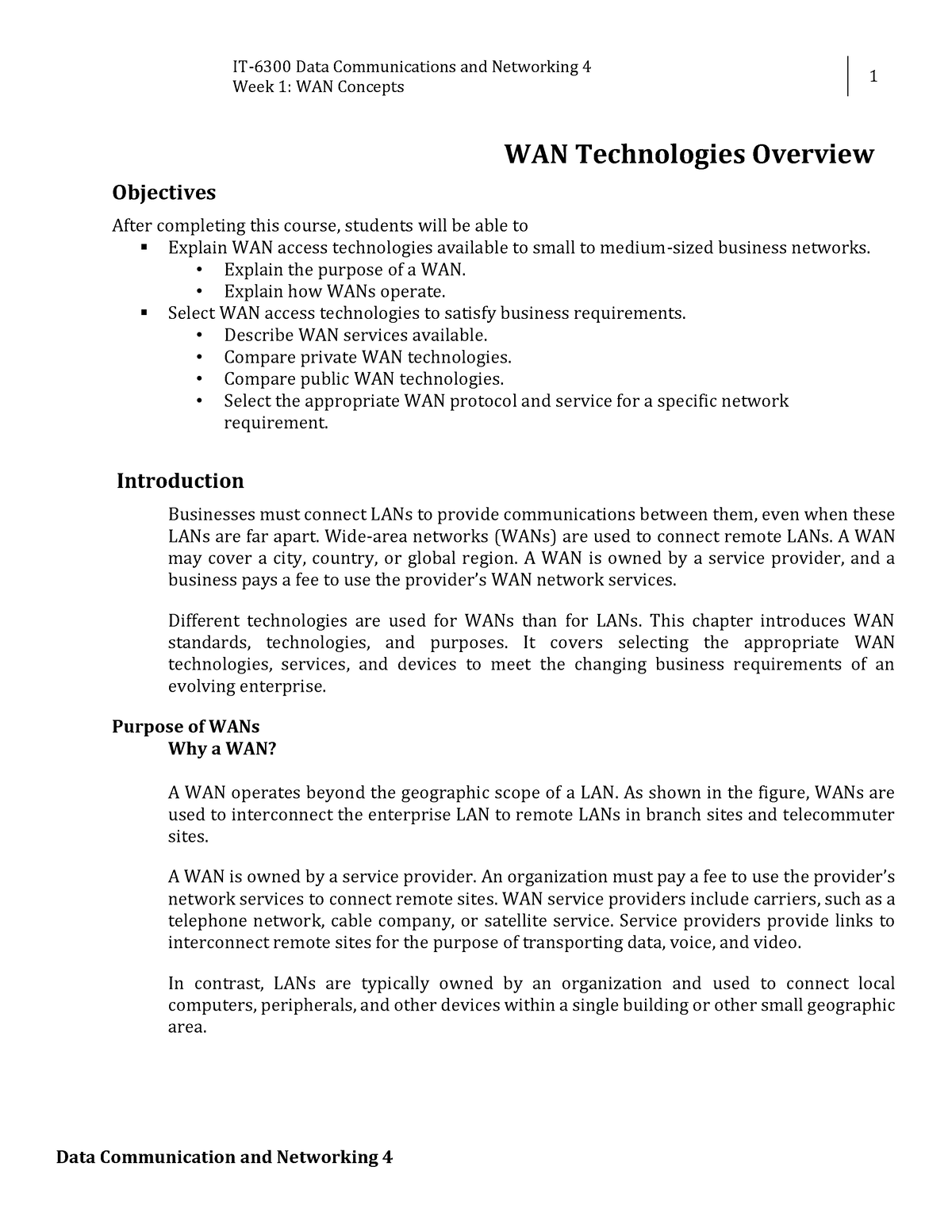 Week 1-WAN Concepts Module - Week 1 : WAN Concepts 1 WAN Technologies ...