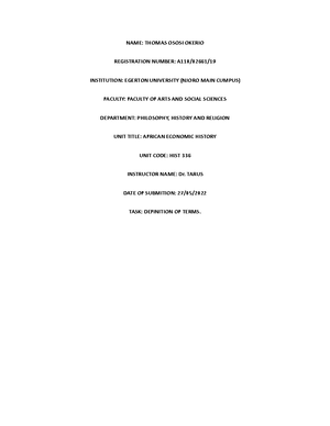 Hist 121;topics notes - Topics in African history - EGERTON UNIVERSITY ...