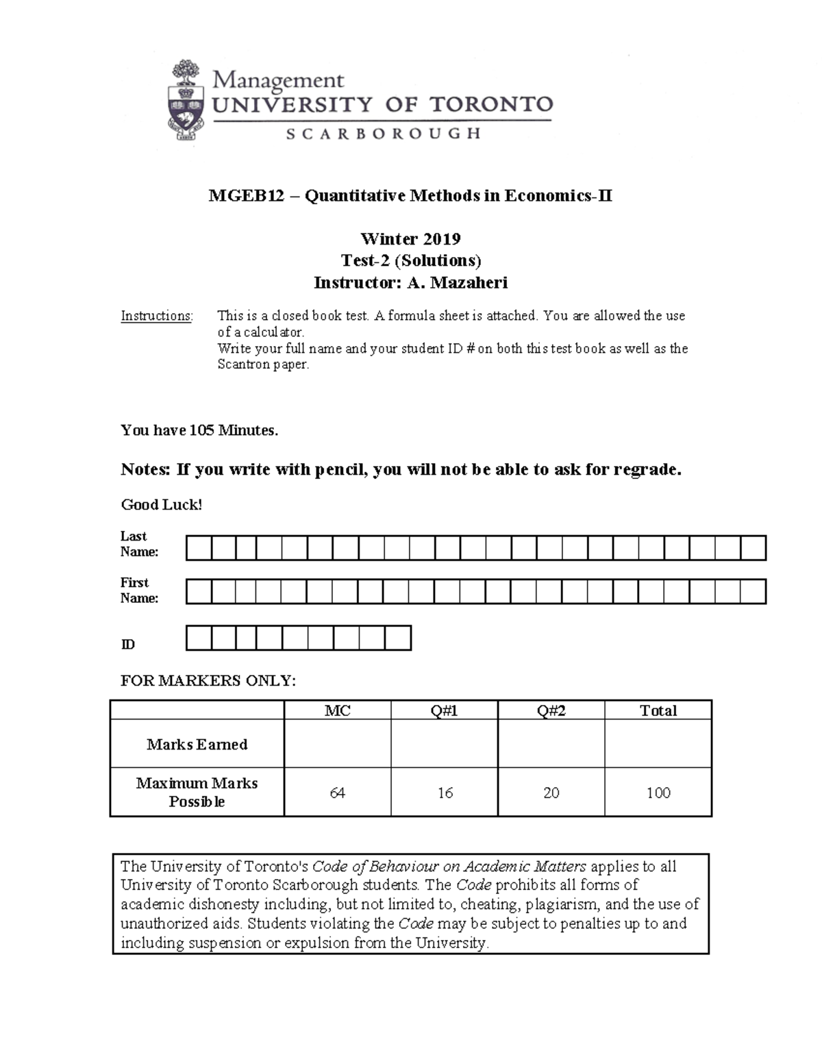 Toets 16 2019, answers - MGEB12 – Quantitative Methods in Economics-II ...
