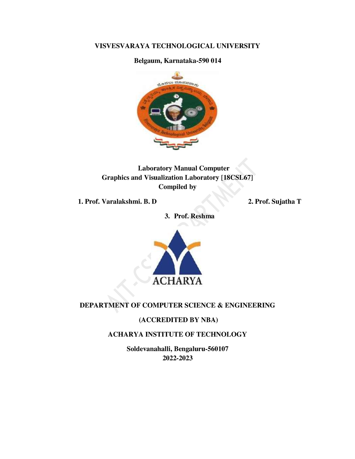 18csl67 Cgv Lab Manual - Visvesvaraya Technological University Belgaum 