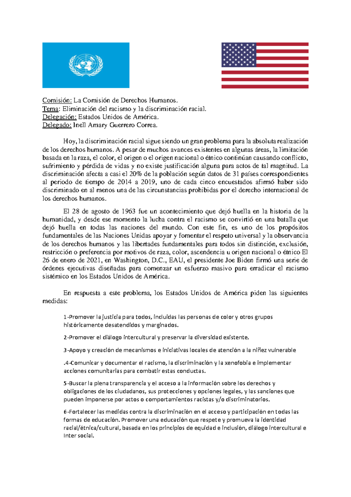 Papel DE Posicion - Para la ONU - Comisión: La Comisión de Derechos ...