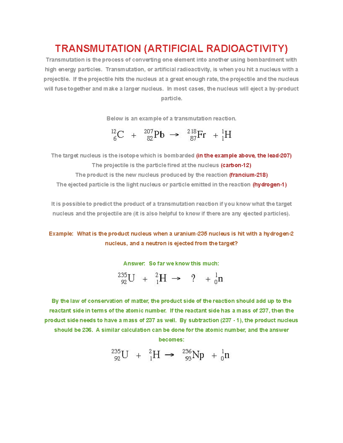Transmutation - Instructor given general chemistry II lecture notes ...