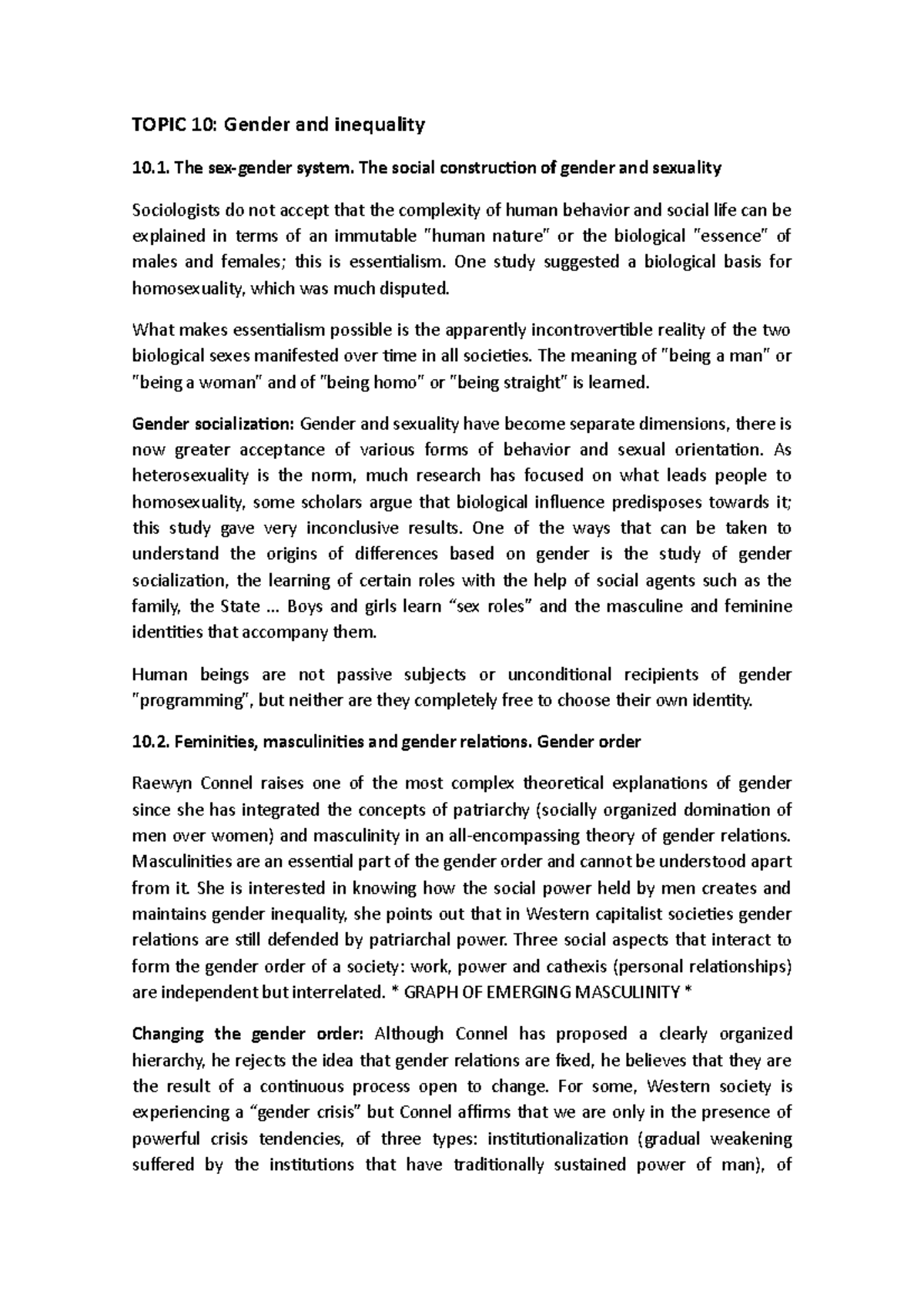 Temmary 6 Sociology - Lecture notes 6 - TOPIC 10: Gender and inequality ...