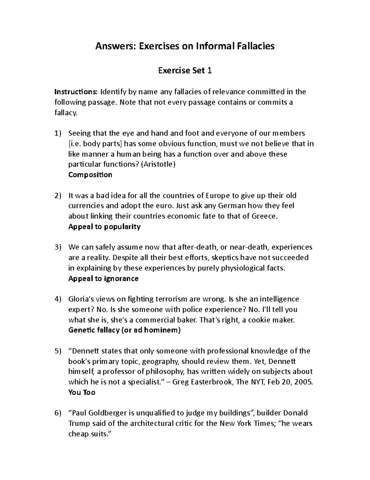 Answers Informal Fallacies - Phil 2003 - Carleton - Studocu