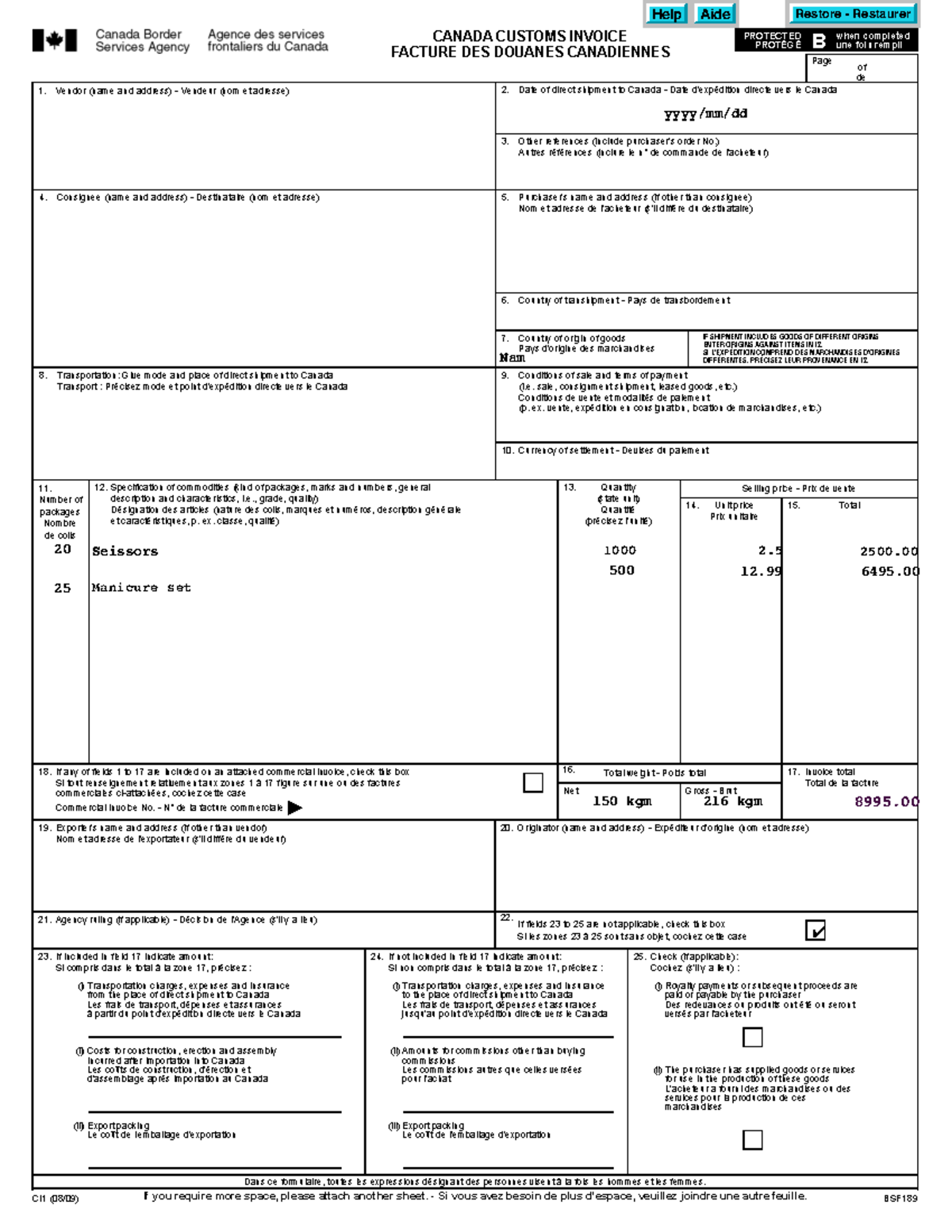 CCI Fillable - CCI - CI1 (08/09) BSF Quantity Selling price - Prix de ...