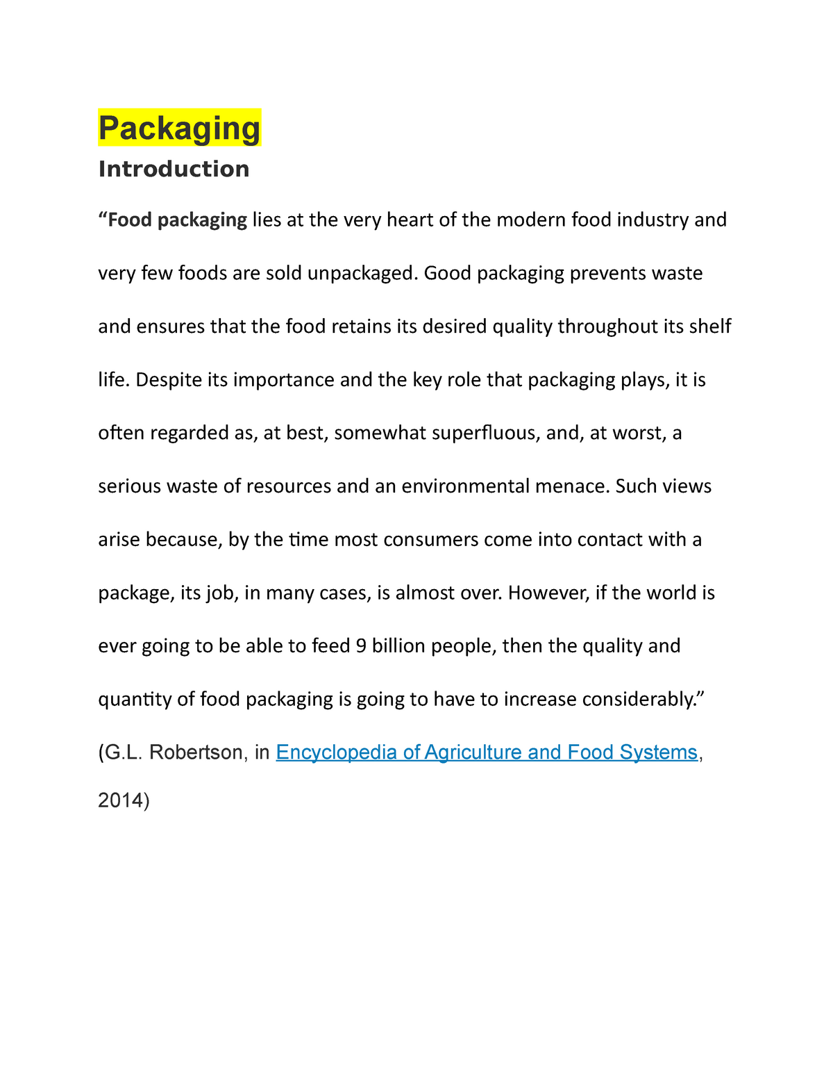 Food packaging Introduction