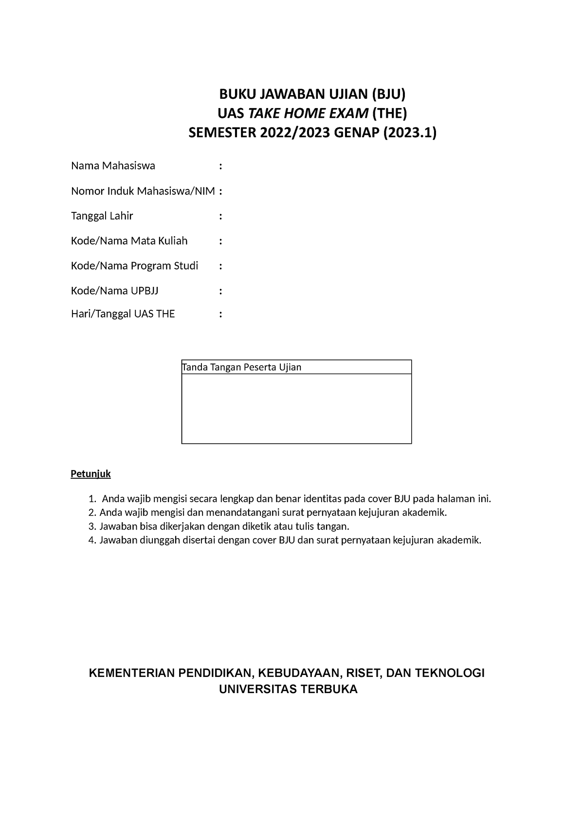 BJU - NIM-KODE Matakuiah - NAMA Matakuliah 23 - Tanda Tangan Peserta ...