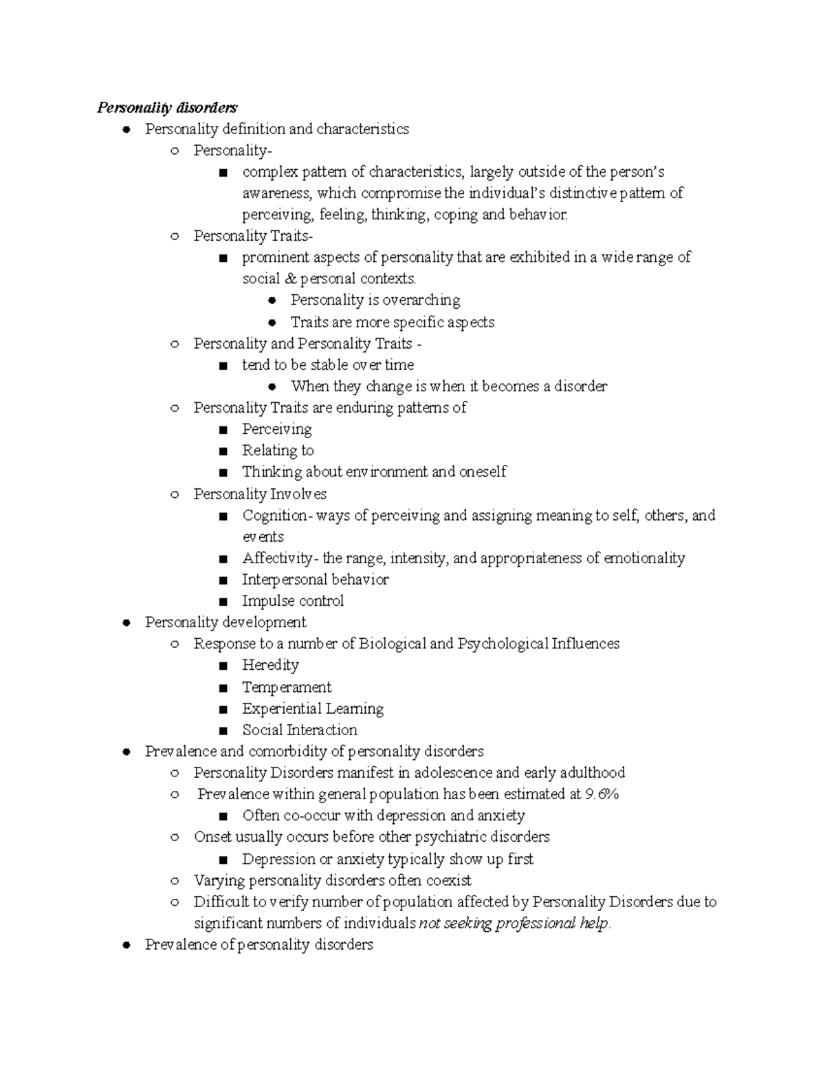 363 exam 2 lecture notes Personality disorders Personality