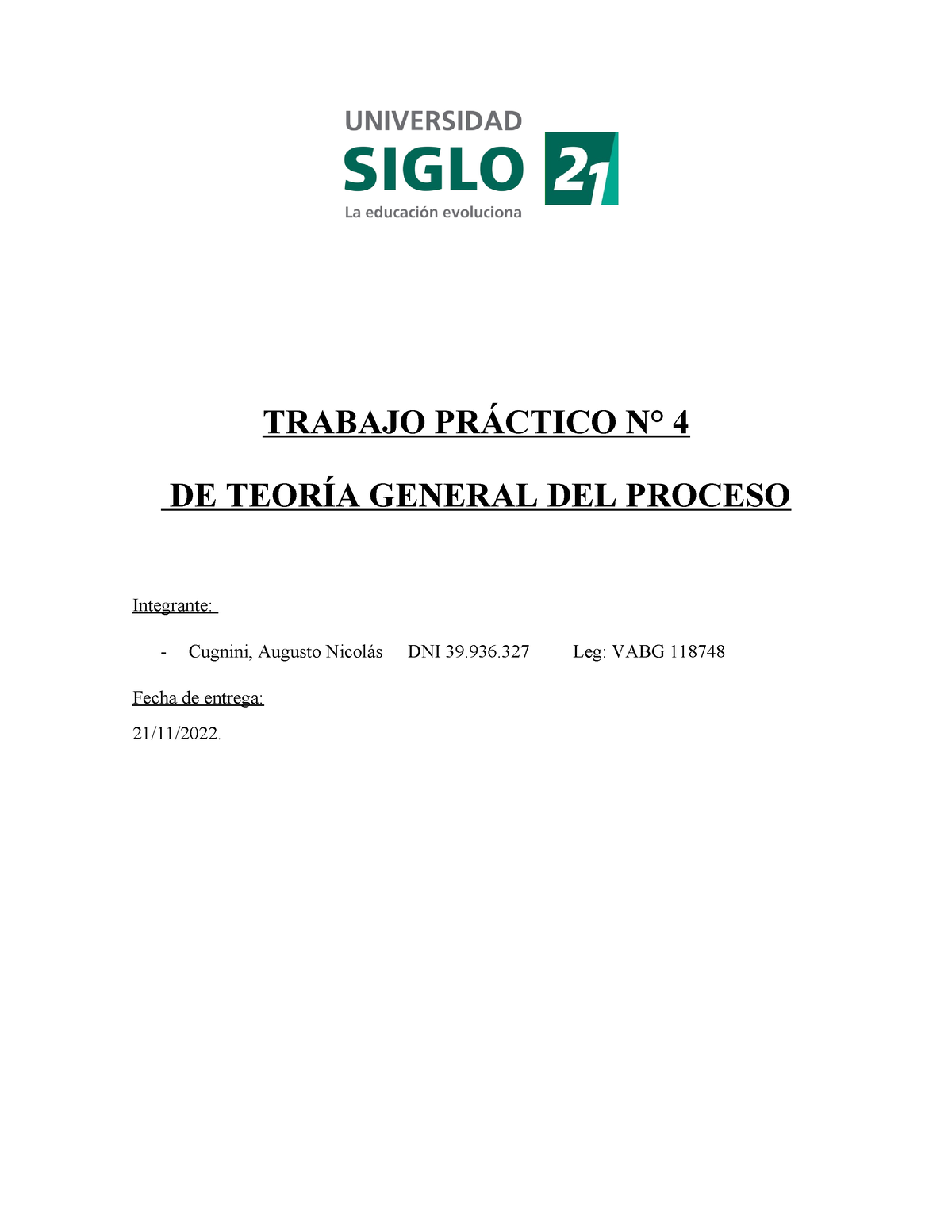 Tp Tgp Tp Trabajo Pr Ctico N De Teor A General Del Proceso