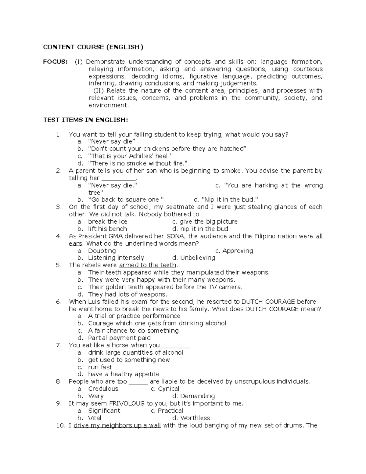 Content Course English - CONTENT COURSE (ENGLISH) FOCUS: (I ...