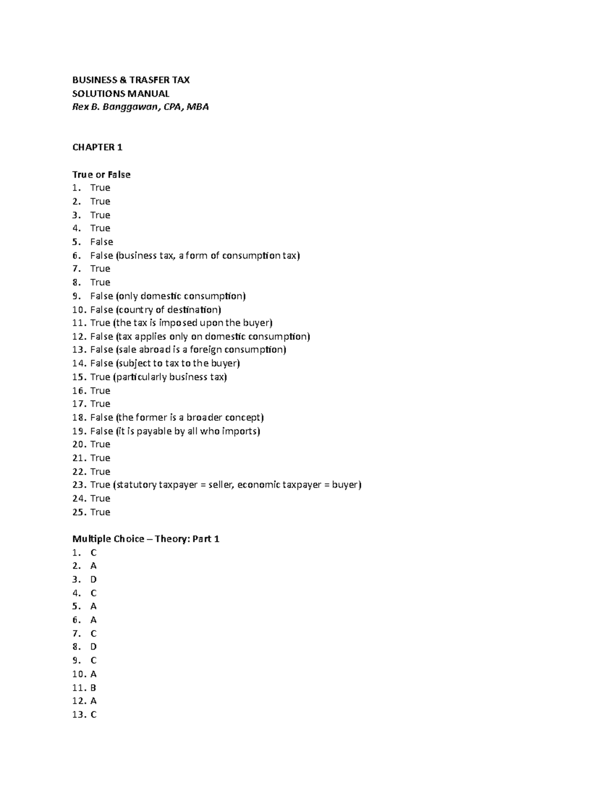 IntAcc 1 Answer Key - BUSINESS & TRASFER TAX SOLUTIONS MANUAL Rex B ...