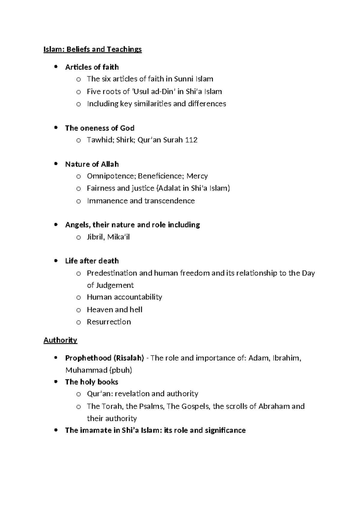 Islam Beliefs checklist - Islam: Beliefs and Teachings Articles of ...