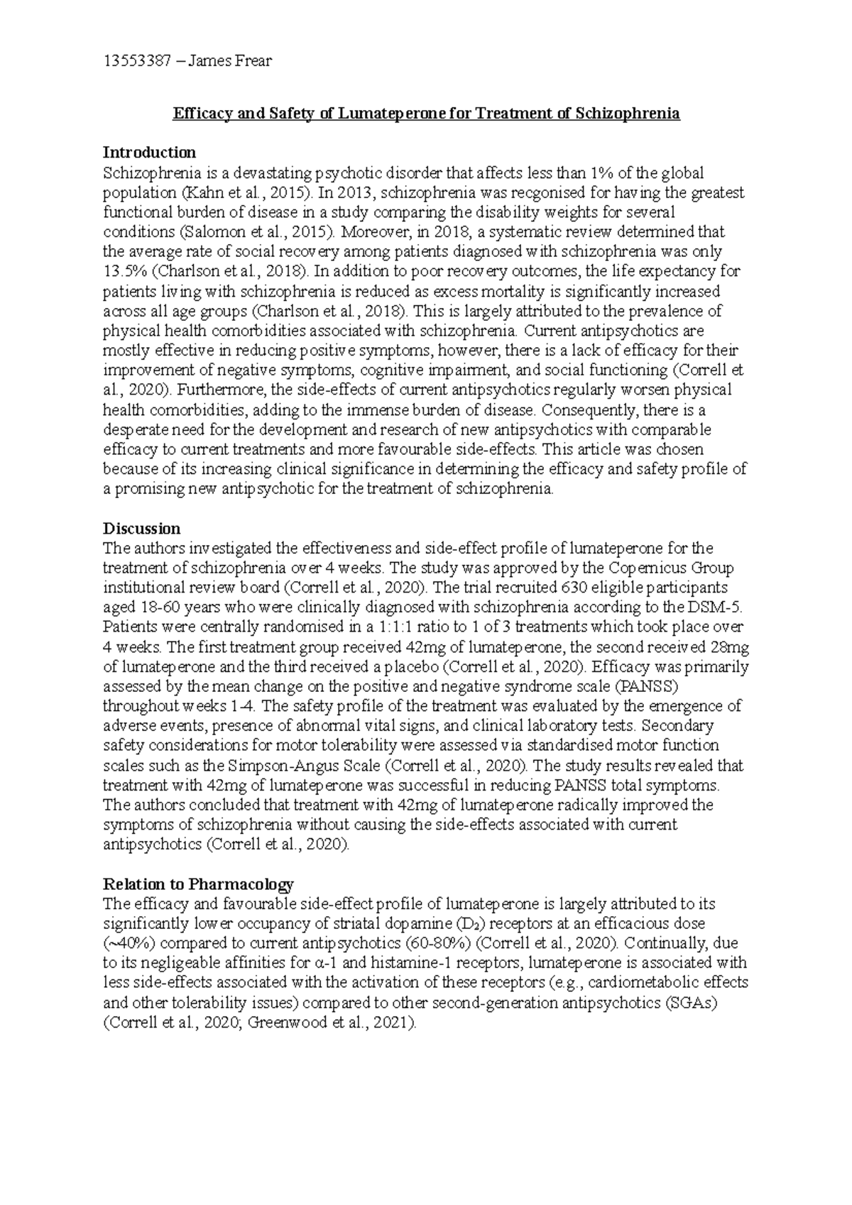 Efficacy and Safety of Lumateperone for Treatment of Schizophrenia ...