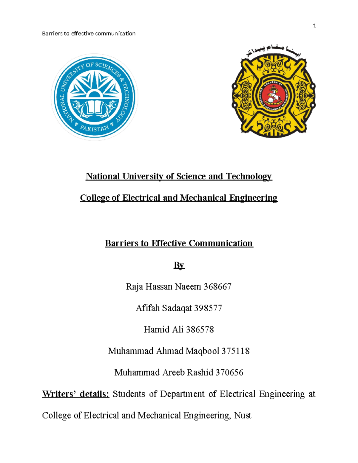 Comm Skills Paper - Barriers to effective communication National ...