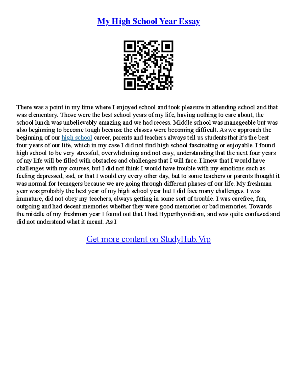 Essay Topics High School My High School Year Essay There was a point