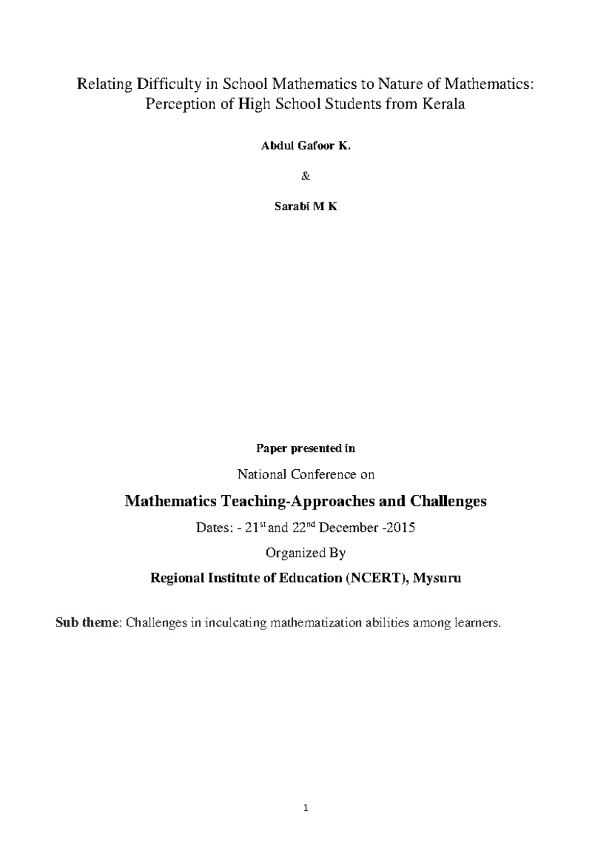ED566898 - research - Relating Difficulty in School Mathematics to ...