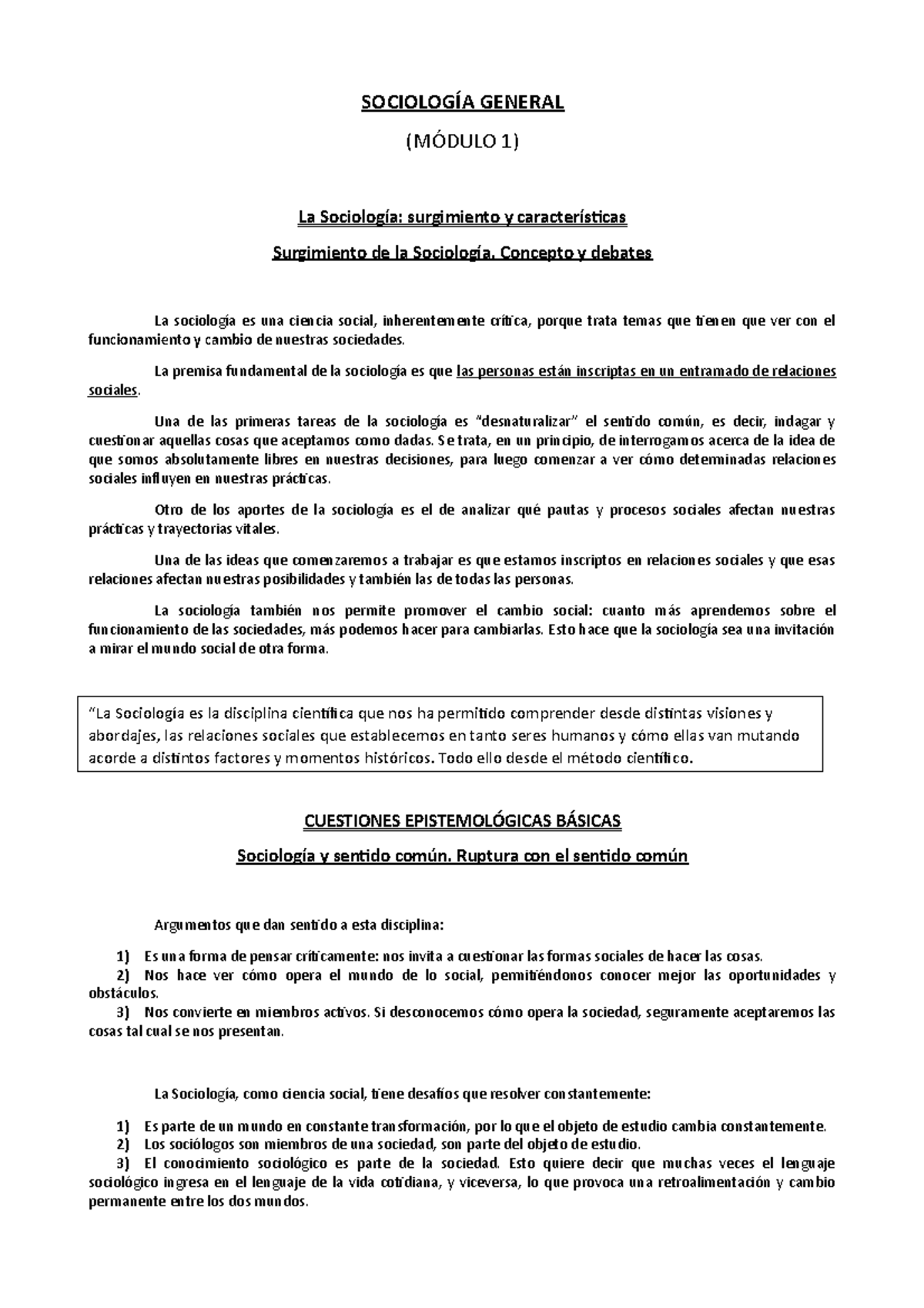 1 Y 2 - Resumen Oratoria - SOCIOLOGÍA GENERAL (MÓDULO 1) La Sociología:  surgimiento y - StuDocu