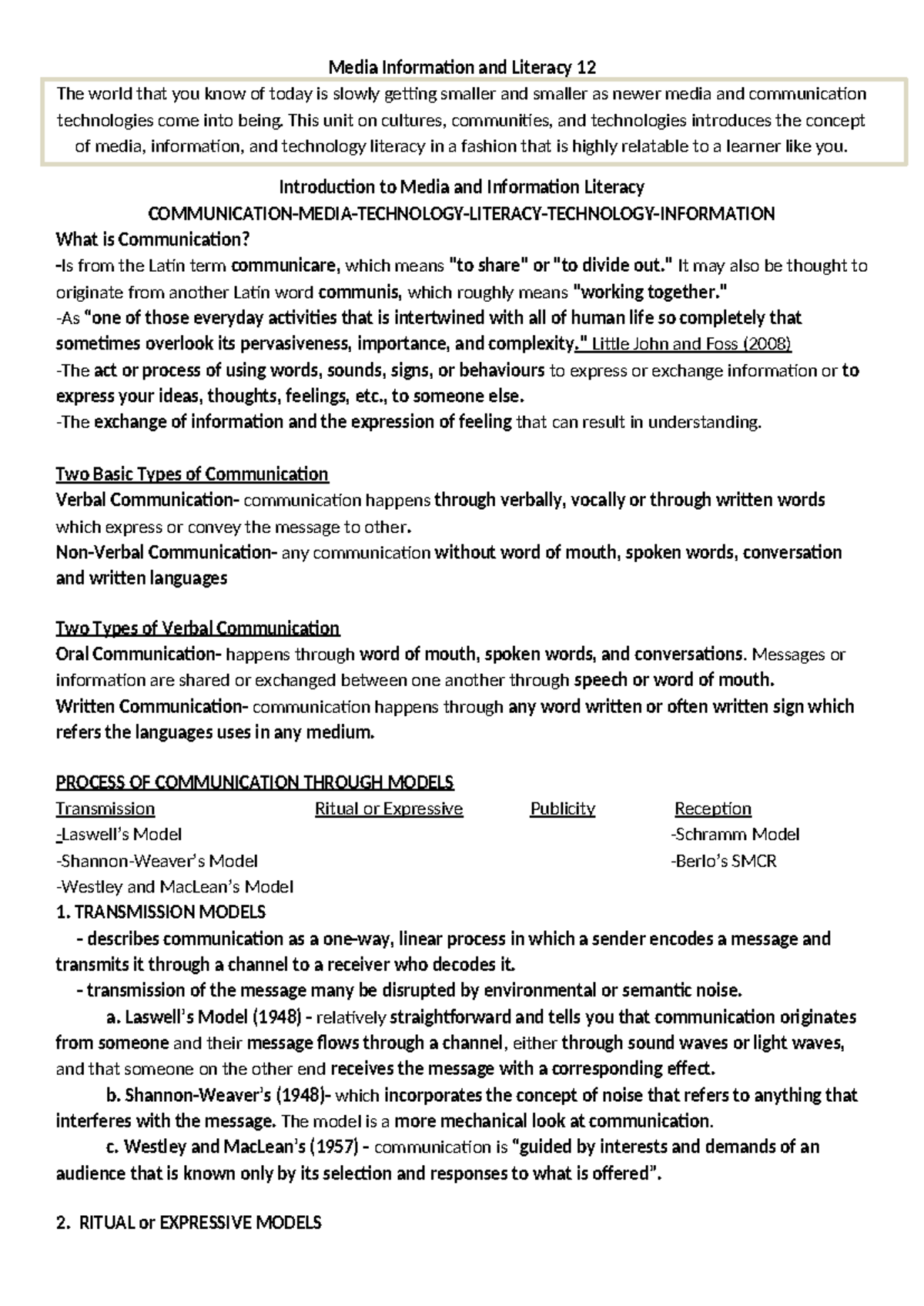 MIL Reviewer 1 2 WK - Summary Literature - Media Information and ...