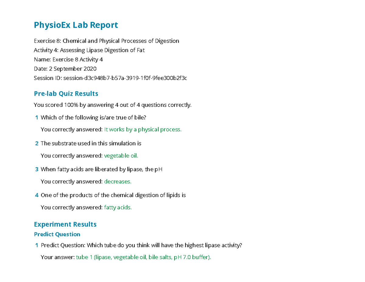 Physio Ex Exercise 8 Activity 4 PhysioEx Lab Report Exercise 8