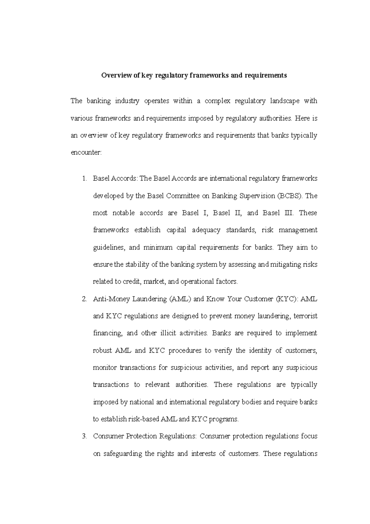 Overview of key regulatory frameworks and requirements Here is an