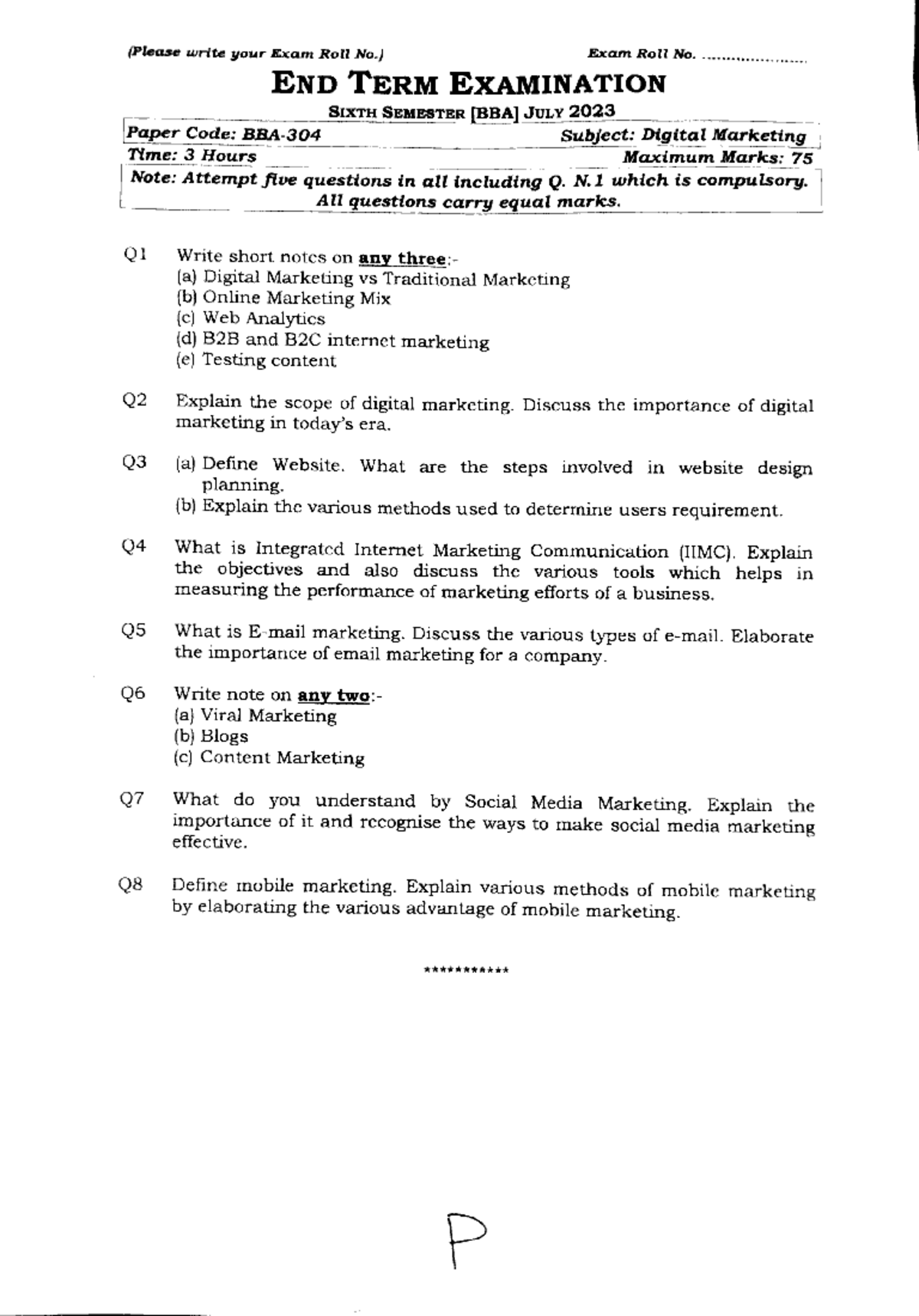 Digital marketing 2023 previous question paper 6th sem - (Please wrtte ...
