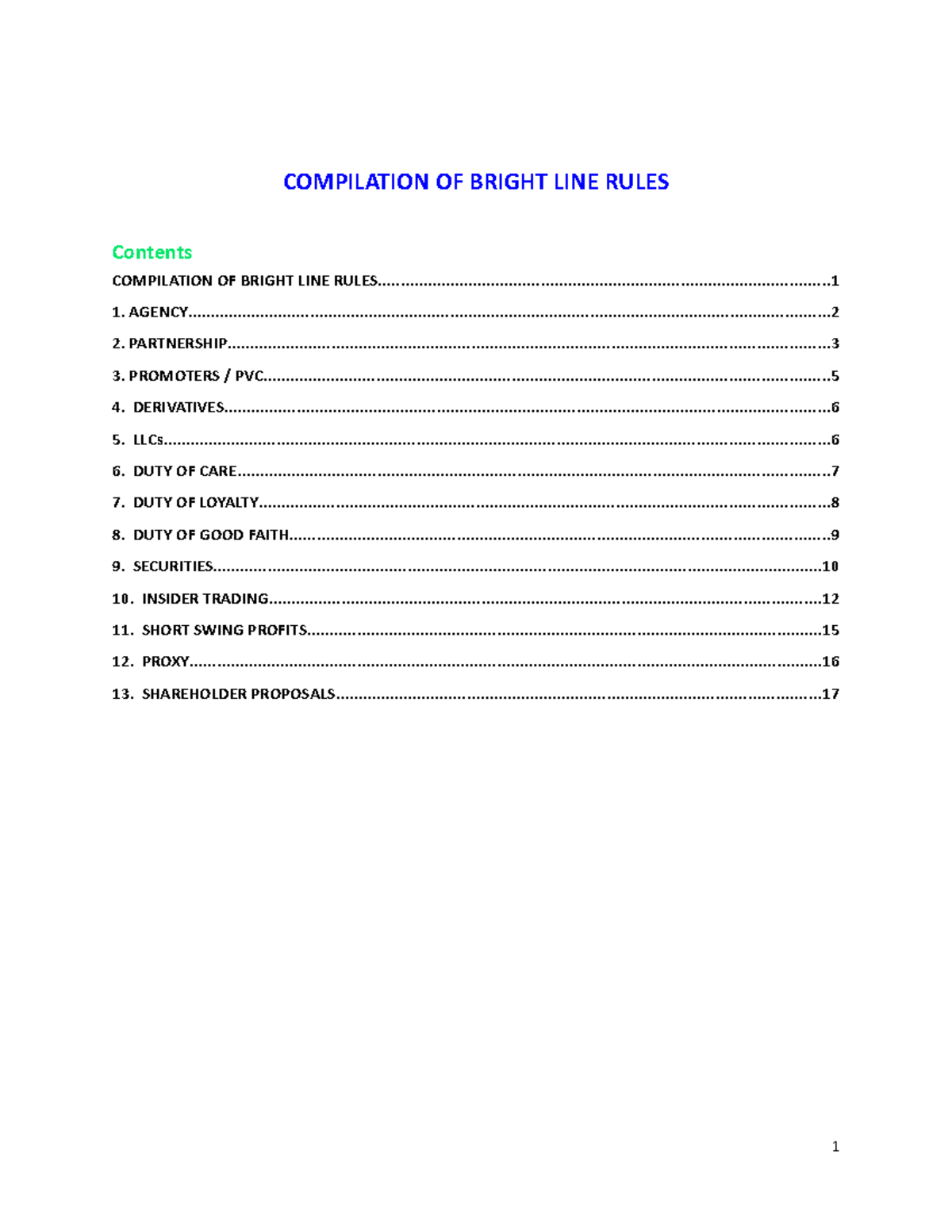 Bright LINE Rules 1 COMPILATION OF BRIGHT LINE Studocu