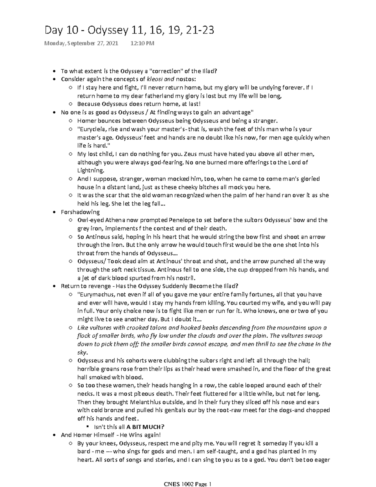 Day 10 - Odyssey 11, 16, 19, 21-23 - To what extent is the Odyssey a ...