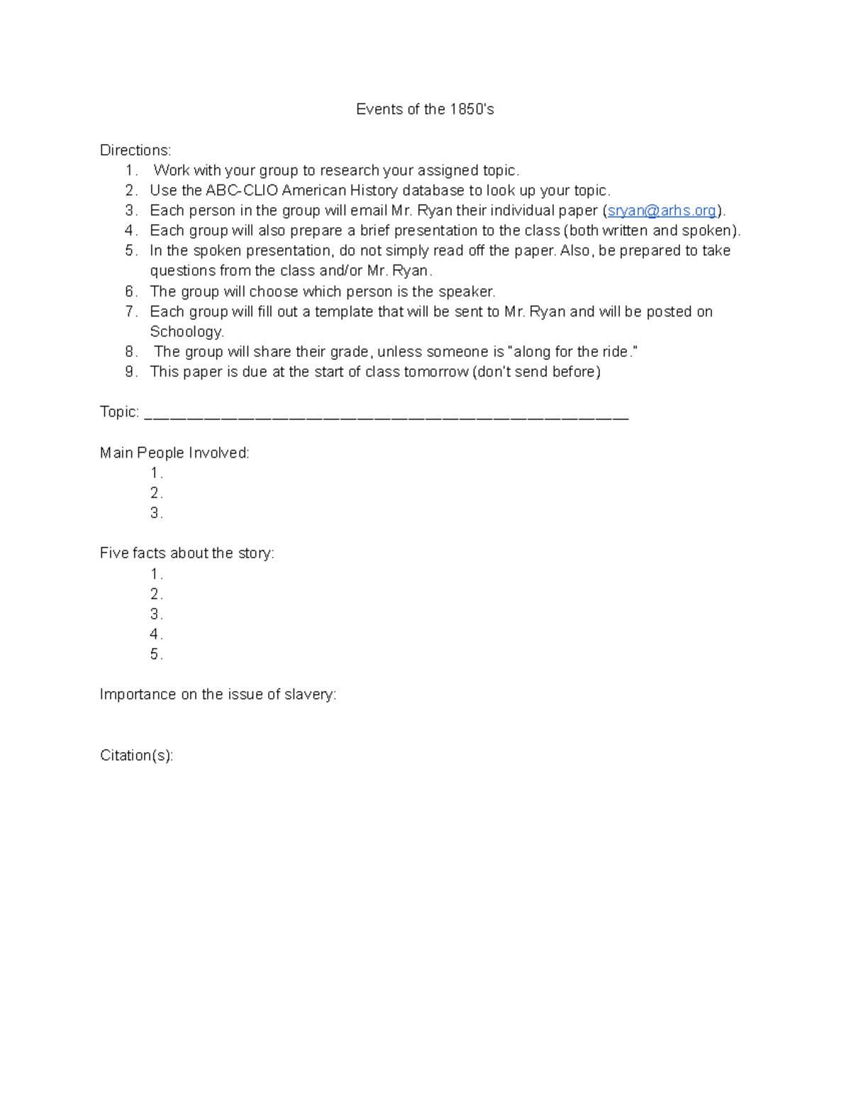 Events+of+the+1850's - Events of the 1850’s Directions: 1. Work with ...