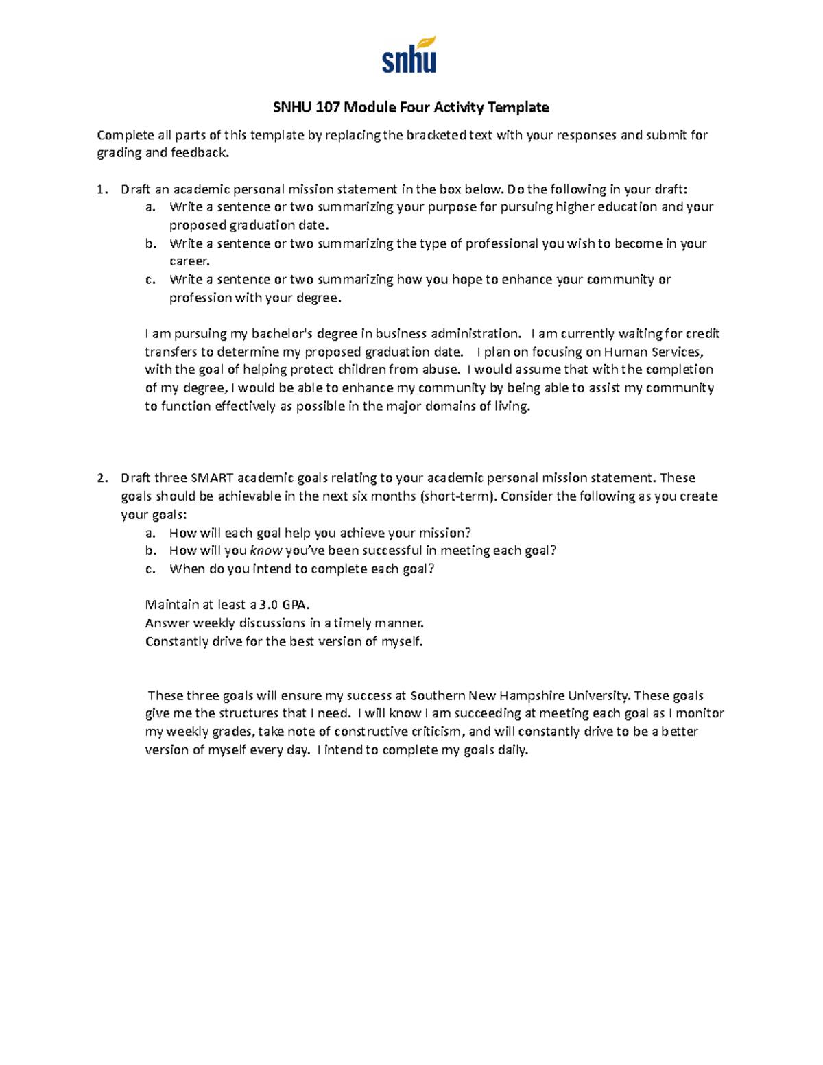 SNHU 107 Module Four Activity Template - SNHU 107 Module Four Activity ...