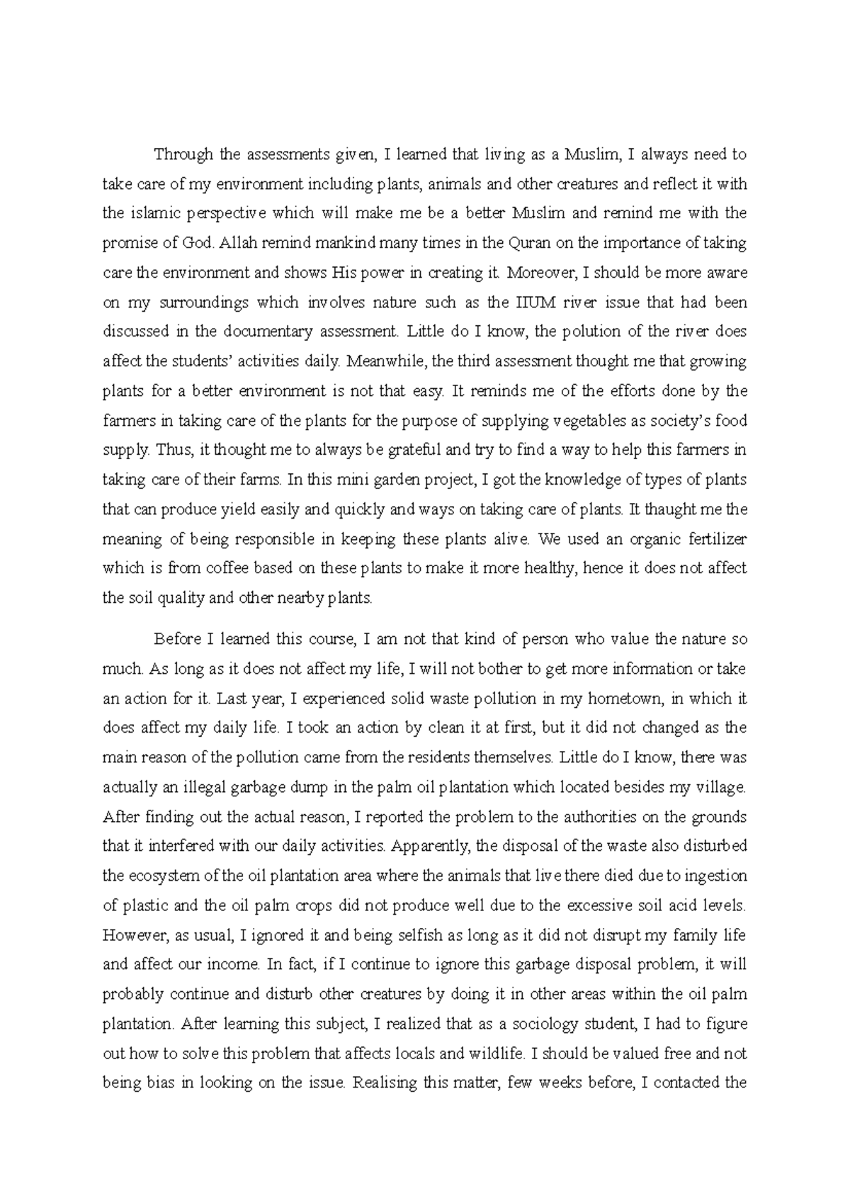 Reflection Essay - Through the assessments given, I learned that living ...