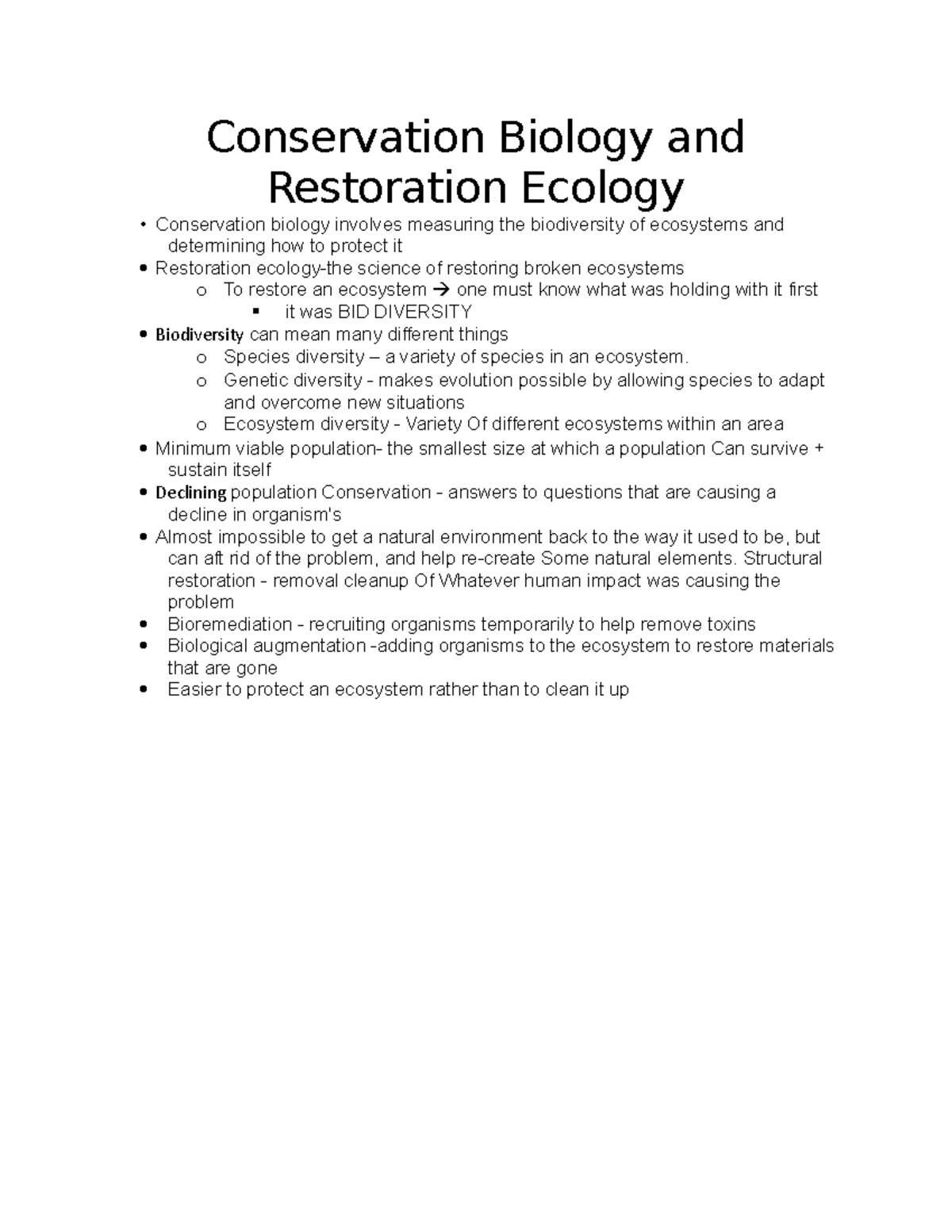 Conservation Biology and Restoration Ecology - Conservation Biology and ...