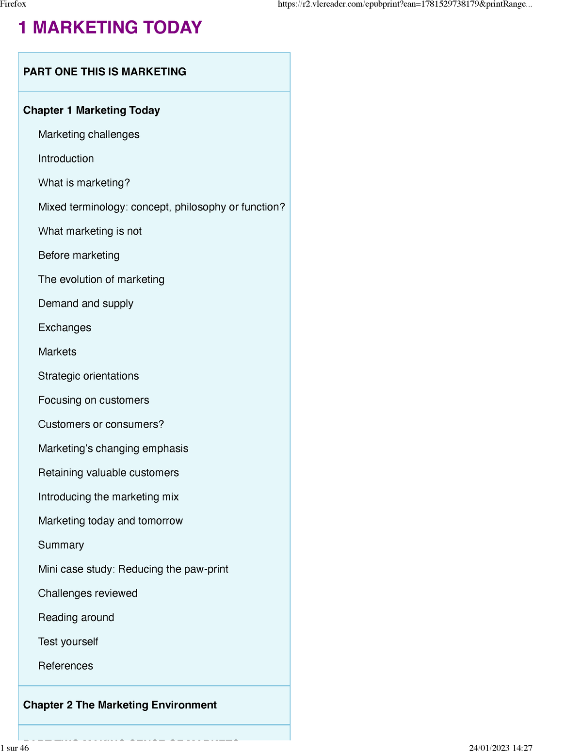 Book Chapter 1 - Livre Marketing - 1 MARKETING TODAY PART ONE THIS IS ...