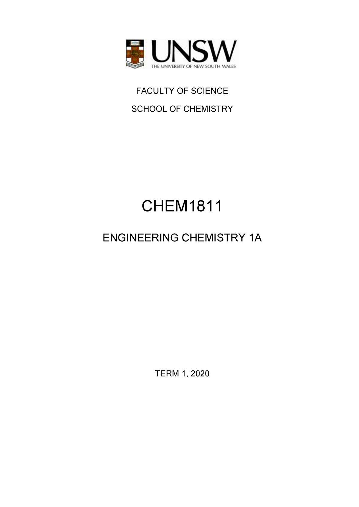 CHEM1811 outline 2020 t1 Moodle - FACULTY OF SCIENCE SCHOOL OF ...