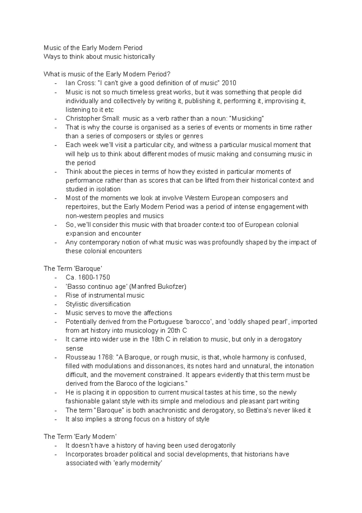 Notes on Lecture 1 - Introduction - Music of the Early Modern Period ...