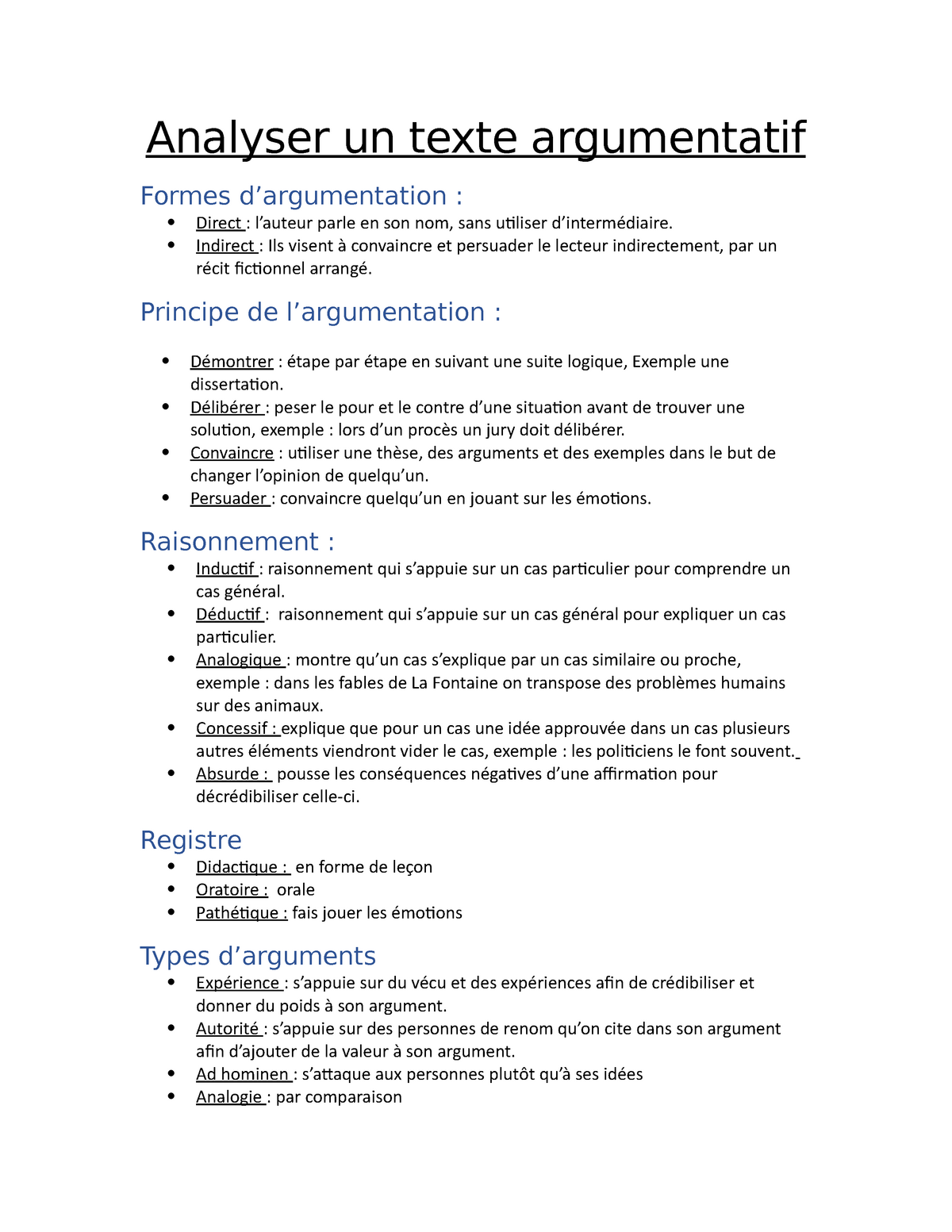 Analyser Un Texte Argumentatif Analyser Un Texte Argumentatif Formes D Argumentation Direct Studocu