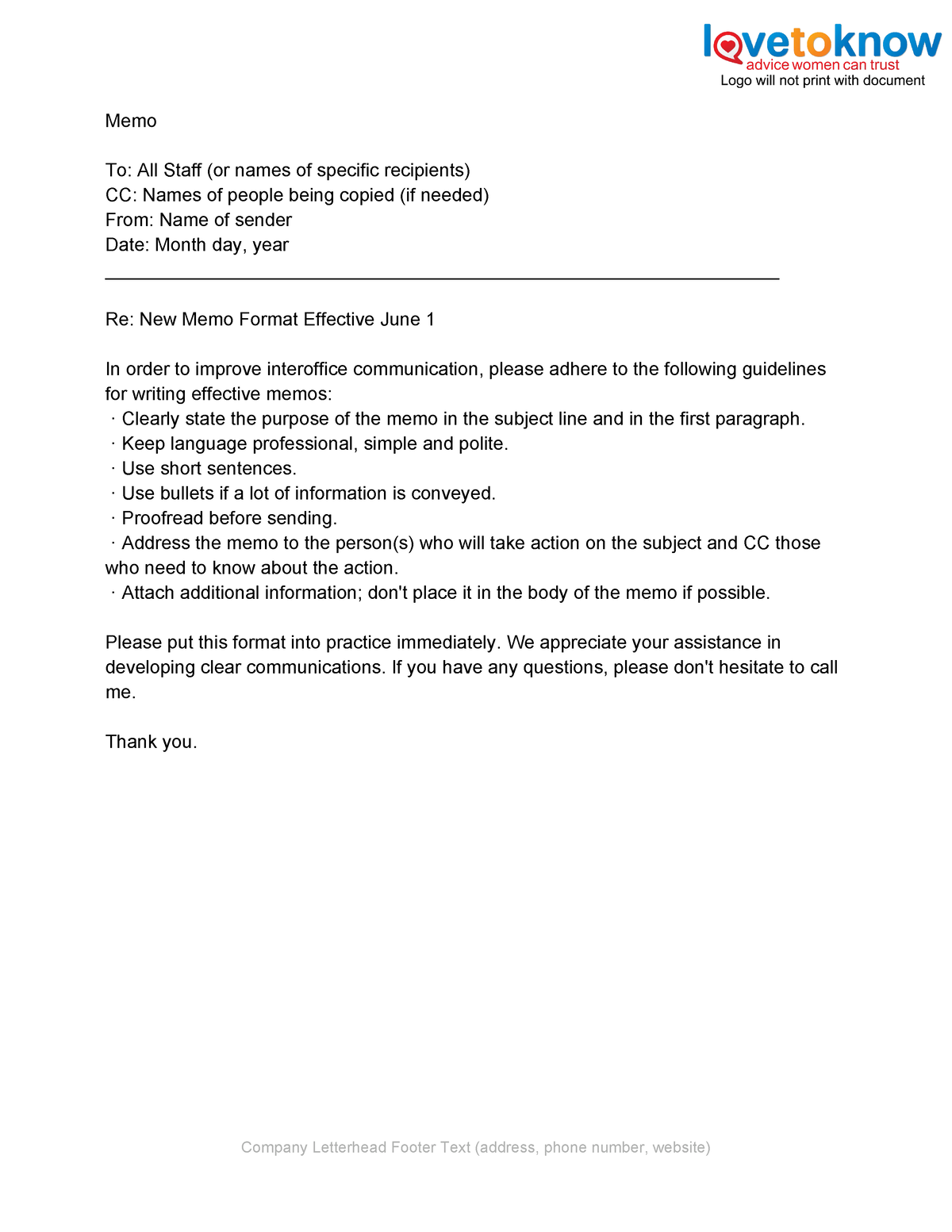 3163-directive-memo-example MEMO - Memo To: All Staff (or names of ...