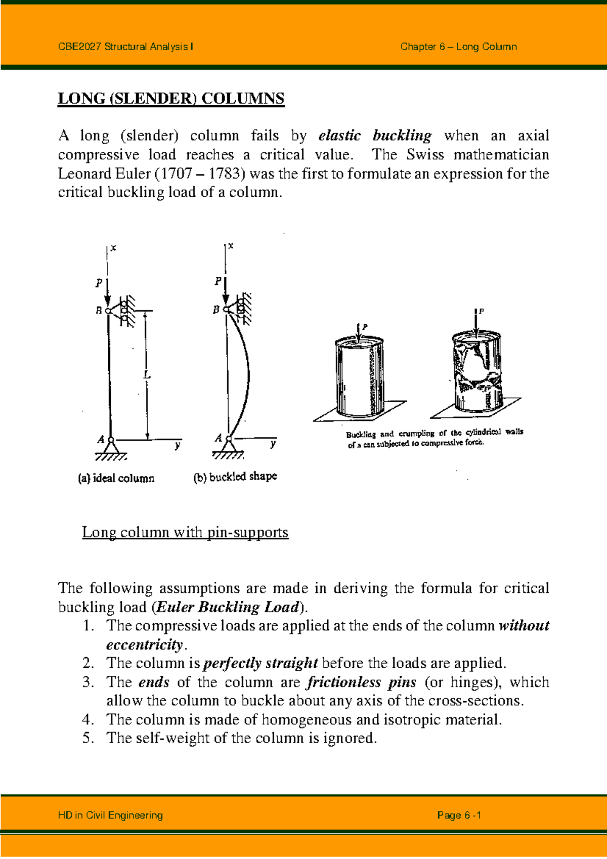 LONG COL - Structural Analysis - LONG (SLENDER) COLUMNS A long (slender ...