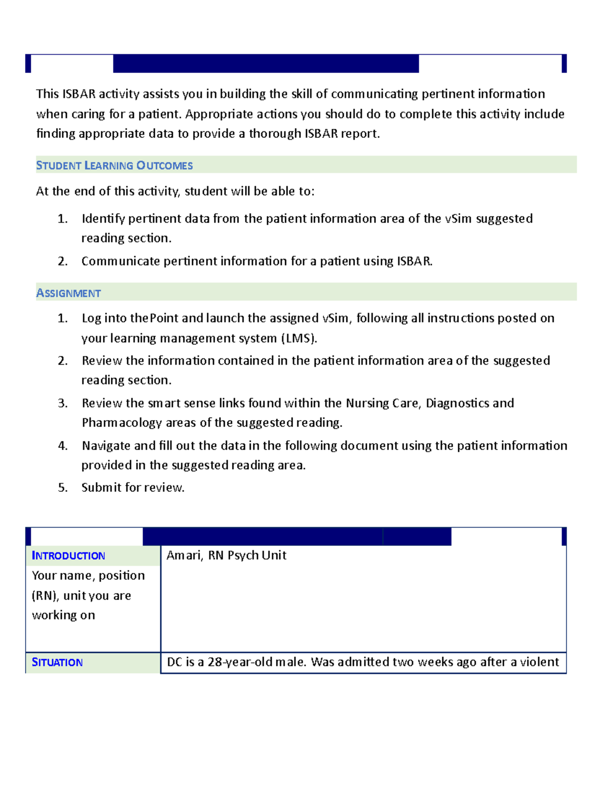 Week 3 Post-Clinical DC Isbar Activity - ISBAR ACTIVITY Est. Time: 30 ...