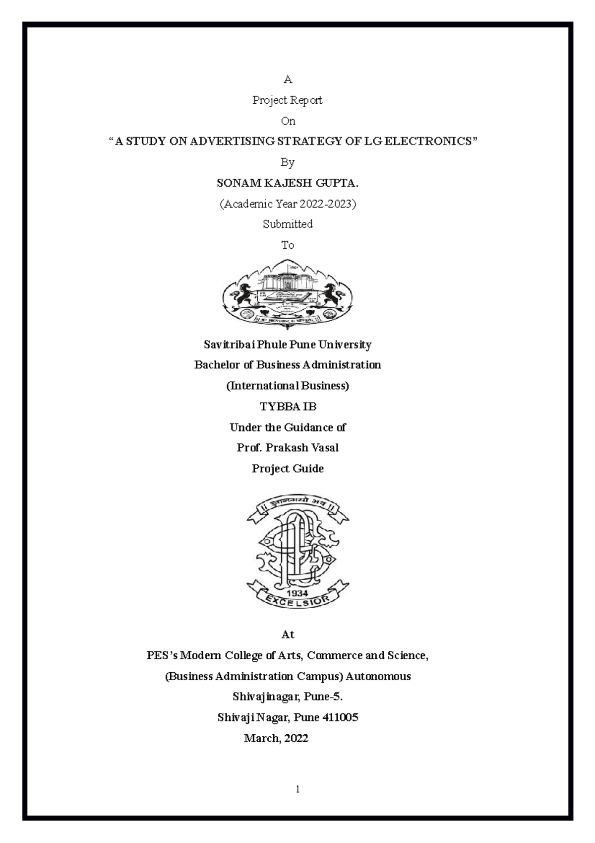 Sonam Gupta TY BBA (IB) - assignment - ####### A Project Report On “A ...